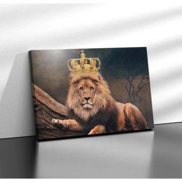 Imagem de Quadro Tecido Canvas Leão Coroa Rei Paisagem King Lion - LindaCasaPrem