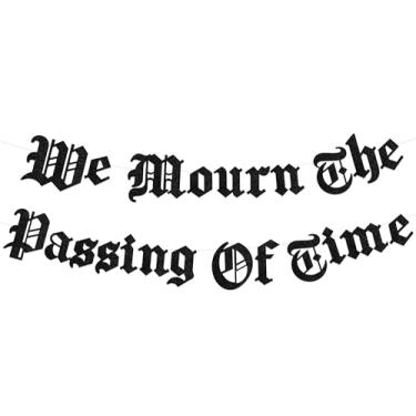 Imagem de Sursurprise Decorações góticas de festa de aniversário, faixa We Mourn The Passing Of Time, suprimentos de decoração de festa de aniversário emo inglês antigo