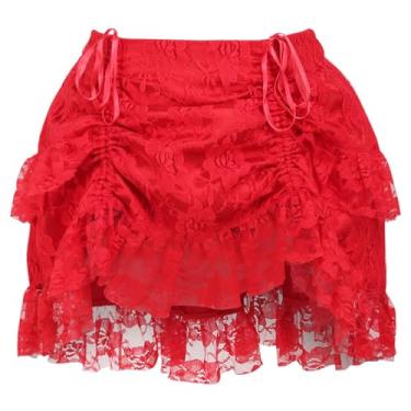 Imagem de Daisy corsets Saia feminina de renda vermelha franzida, Vermelho, P