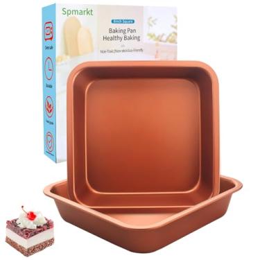 Imagem de Pacote com 2 frigideiras quadradas laranja de 20 x 20 cm, assadeira antiaderente para bolos, brownies de lasanha, assadeira quadrada de pão de milho, forma quadrada de festa de aniversário de 20 cm,