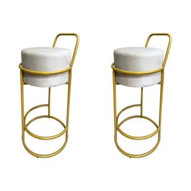 Imagem de Kit 2 Banquetas Alta Redonda Base Dourada Veludo - Bege - CONCEPT ESTO