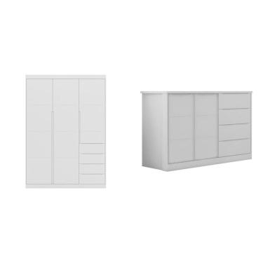 Imagem de Conjunto Quarto Infantil com Guarda-roupa 3 Portas 4 Gavetas e Cômoda Pérola Cinza
