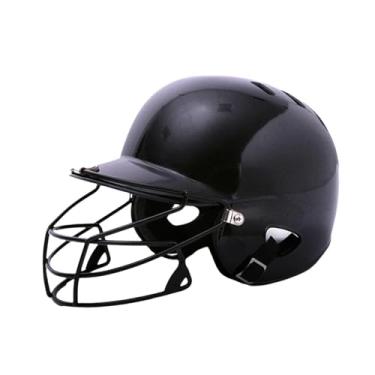 Imagem de menolana Capacete de rebatidas de beisebol com máscara facial, absorvente para crianças, capacete de softball respirável, guarda para competição de jogos, Preto