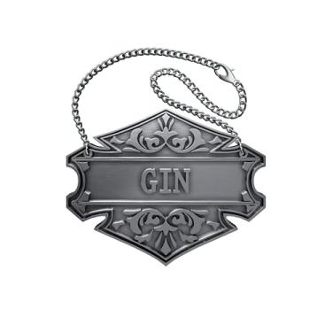 Imagem de 1 etiqueta decorativa para decantador de licor, 6,6 x 5 cm, prata antiga, etiqueta de garrafa de gin com corrente ajustável