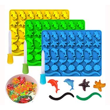 Imagem de KRLIFCSL Mini Gummy Ocean Animals Silicone Candy Molds Including Hippocampus, Starfishs, Dolphins, Whales, Shells, Worms, for Making Gummies, Chocolates, Vitamin Candy, Pack of 3. (Mini Sea Animal)