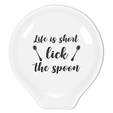Imagem de Littlefa Funny Coffee Quote Ceramic Coffee Spoon Holder-Coffee Spoon Rest -Coffee Station Decor Coffee Bar Accessories-Coffee Lovers Gift for Women and Men (Life is Short Lick The Spoon)