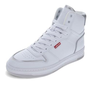 Imagem de Levi's Tênis feminino Drive Hi de couro sintético casual de cano alto, Branco/Prata, 36