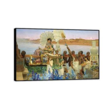 Imagem de Impressão emoldurada preta The Finding of Moses de Lawrence Alma Tadema, reprodução de pintura a óleo, impressão giclée em tela, arte de parede pronta para pendurar para decoração de quarto de casa.
