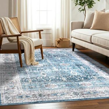 Imagem de Delara Tapete lavável à máquina, macio e durável, antiderrapante, resistente a manchas para quarto, sala de estar, sala de jantar, áreas de alto tráfego. (Azul/turquesa, 1,5 x 18 cm)