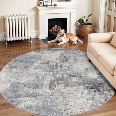 Imagem de RUUGME Tapete de área redondo lavável de 1,8 m - Tapete grande abstrato para sala de estar, tapete macio para quarto, sala de jantar, antiderrapante, resistente a manchas, decoração envelhecida,