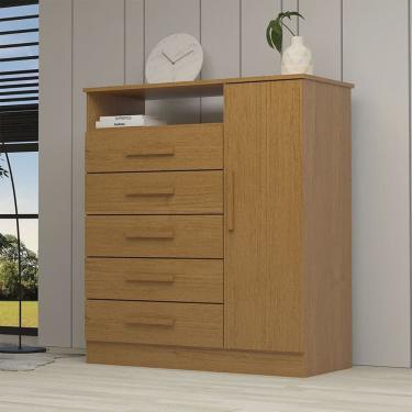 Imagem de Cômoda 1 Porta 5 Gavetas 100% Mdf Nemésia Espresso Móveis