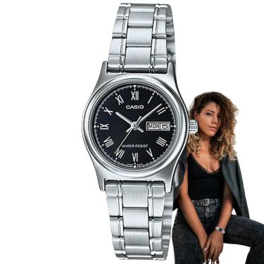 Imagem de Relógio Feminino Casio Collection Classico Casual Pequeno Redondo Resistente Água Aço Inóx Calendário Analógico Casual Prata LTP-V006D-1BUDF