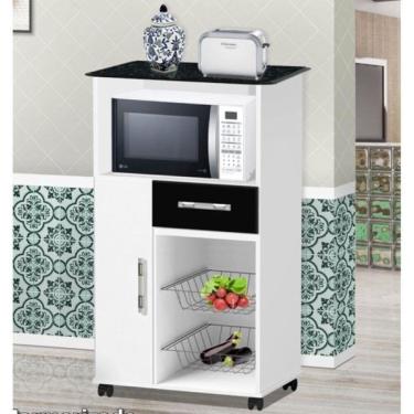 Imagem de Balcão Atlanta Branco com Preto e Mármorizado – Passe Bem Móveis