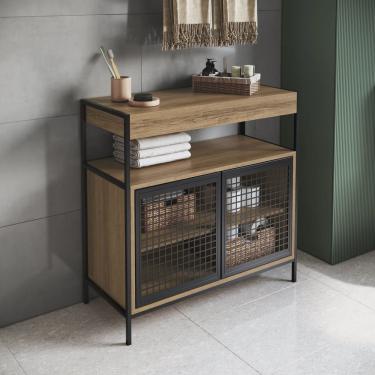 Imagem de Armário Gabinete de Banheiro 80cm Estilo Industrial com 2 Portas
