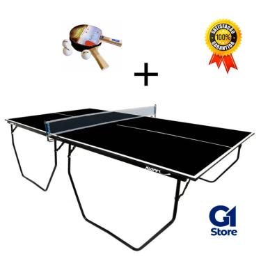 Imagem de Mesa de ping pong mdp 15mm 1087 klopf cor preta c/ rodas, suporte E rede + kit Raquetes e Bolinhas 5055