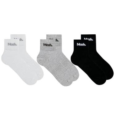 Imagem de MASH Kit 3 Pares Meia Cano Médio Curto Esportiva Academia Masculina, 1 Branco - 1 Cinza Mescla Claro - 1 Preto, 39-44
