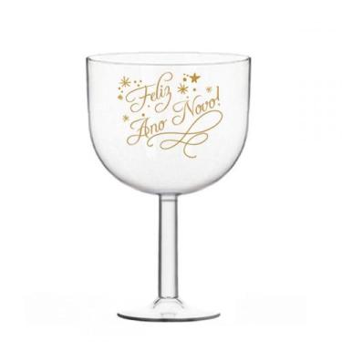 Imagem de Taça Gin Feliz Ano Novo Cristal E Dourado 500ml 1un - Mazel