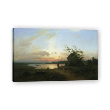 Imagem de Impressões em tela famosas. "The Evening Sunset" de Lev Lagorio, reproduções de arte clássicas, decoração de parede moderna para sala de estar escritório. Moldura interna de 40 x 65 cm - 15,7 x 25,6