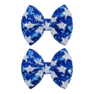 Imagem de Lanmerry 4 de julho, laços de cabelo, presilhas de cabelo, laços patrióticos para meninas, acessórios de cabelo, estrela, 2 peças