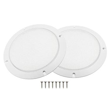 Imagem de X AUTOHAUX 2 peças 16,5 cm capa de alto-falante de metal para carro de malha subwoofer grade protetor de buzina com 8 parafusos branco