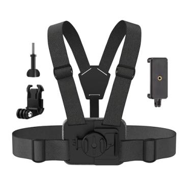Imagem de BMUUPY Suporte de arnês para celular compatível com GoPro 13/12/11/10/9/8/7/6 DJI Osmo Action 5 Pro 4 3 Insta360 X4 X3 Smartphone e câmeras de ação para celulares POV/VLOG