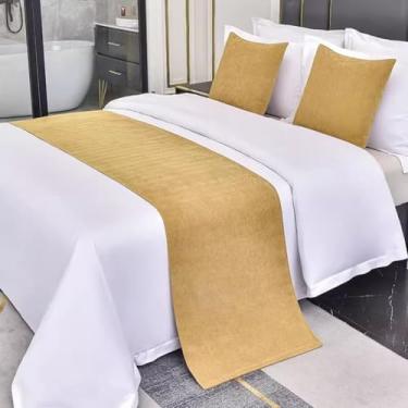 Imagem de Cachecol de cama luxuoso para cama de hotel espesso cor sólida decoração simples estilo europeu protetor de cama macio sem desbotamento toalha de cama para quarto de casamento - amarelo | 1 fronha