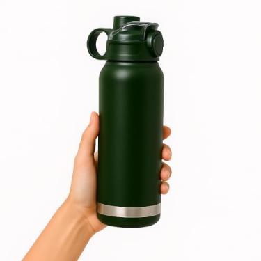 Imagem de Garrafa de Água Térmica Aço Inox Esportiva Academia Isolada a Vácuo Aço Inox 304 de 800ml Trava Antivazamento e 2 Tipos de Bicos Canudo e Fluxo Livre (p1716) (Verde)