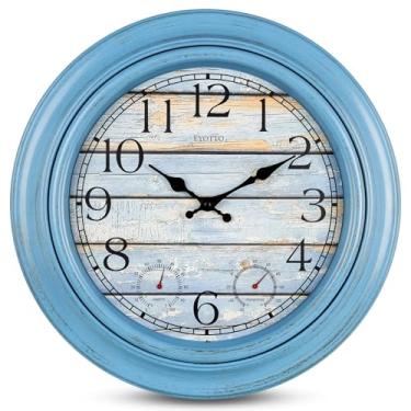 Imagem de eYotto Relógio grande de 45,7 cm para ambientes internos e externos, à prova d'água, com termômetro, higrômetro, operado por bateria, silencioso, sem tique-taque, para pátio, piscina, banheiro, jardim