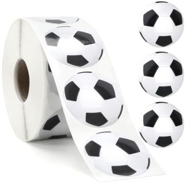 Imagem de DECYOOL 800 peças de rolo de adesivos de futebol, adesivos esportivos à prova d'água para meninos e meninas, adesivo autoadesivo de bola de futebol para garrafas de água, tema esportivo, lembrancinhas