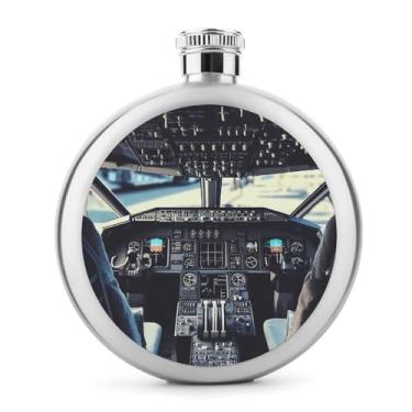 Imagem de Cantil de aço inoxidável, balão clássico com impressão de cabine de avião, garrafa de bolso, cantil, garrafa de viagem, portátil, cantil de metal