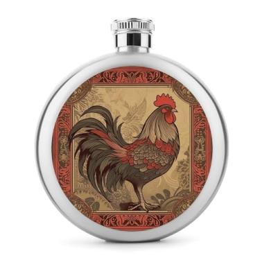 Imagem de Cantil de aço inoxidável, ilustração de galo antigo, impressão, cantil, garrafa de viagem, portátil, garrafa de licor, garrafa de metal