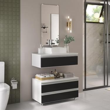 Imagem de Gabinete Banheiro Creta 80cm (02 armários + cuba + espelho) (Branco/Preto)