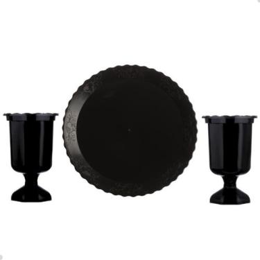 Imagem de Kit Festa Decoração Mesa Evento Bandeja 30cm E 2 Vasos Grego Para Doce