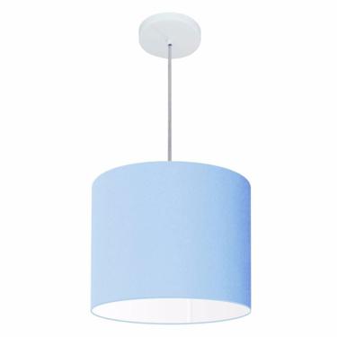 Imagem de Lustre Pendente Cilíndrico Md-4143 Cúpula em Tecido 35x25cm Azul Bebê - Bivolt