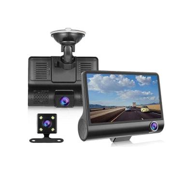 Imagem de Câmera Filmadora Veicular 3 Vias Interno Externo Ré Tela Lcd