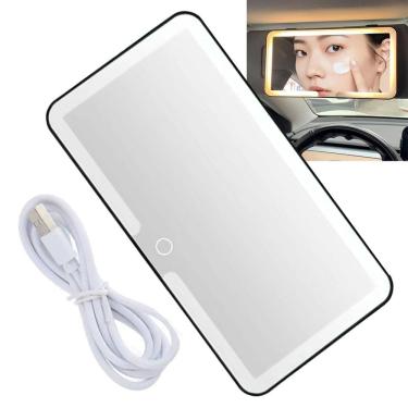 Imagem de Espelho De Carro Maquiagem Retrovisor Led 3 Cores Quebra Sol Usb Sem Fio Iluminaçao