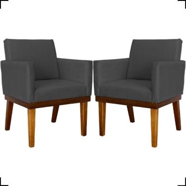 Imagem de Kit 2 Poltronas Decorativa Para Sala Recepção Consultório Escritório Base Em Madeira Divine Suede