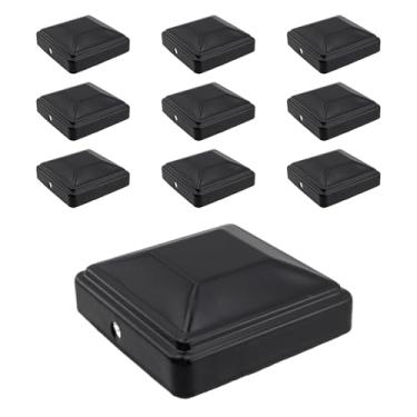Imagem de Tsnamay Tampas de poste de deck de 6 x 6 cm/60 mm capas de poste de ferro galvanizado para caixas de correio de varanda de deck capas de metal, 10 peças pretas