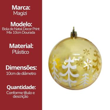 Imagem de Bola de Natal Decorada Print Mix Dourada Translúcida Luxo 10cm - Magizi