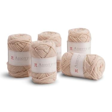 Imagem de Conjunto de 5 novelos Hamanaka Amerry, peso médio, 70% lã merino da Nova Zelândia, 30% mistura acrílica, fio macio e fácil de tricotar para tricô e crochê, feito no Japão (Col. 21)