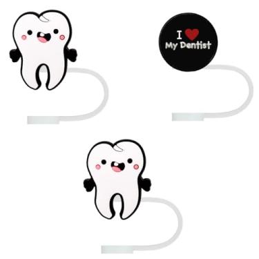 Imagem de STRACOUPI Tampa de canudo de silicone dental para copos Stanley, acessório decorativo reutilizável, pacote com 3