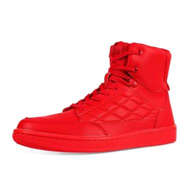 Imagem de Soulsfeng Tênis masculino feminino de cano alto de couro com cadarço e tênis de caminhada, Vermelho, 14.5 Women/13 Men