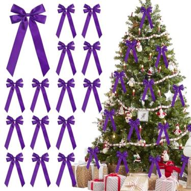 Imagem de 12 peças de laços de cetim - 12 x 21 cm laço de fita pré-amarrado com laços torcidos para decoração de árvore de Natal, guirlanda, lareira, escada, embrulho de presente, decoração de casa de casamento
