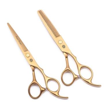 Imagem de Tesoura De Cabelo Profissional Gold 5.5 Polegadas Com Tesoura De Desba