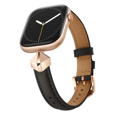 Imagem de WFEAGL Pulseira de couro feminina compatível com Apple Watch SE séries 11/10/9/8/7/6/5/4/3/2/1 preta/ouro rosa