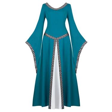 Imagem de Zhitunemi Vestido feminino renascentista, fantasia medieval de Halloween, vestido gótico, Azul marinho, XXG