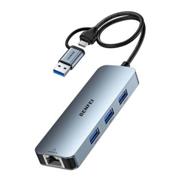 Imagem de Adaptador Ethernet USB C 3.0 para Gigabit Rede RJ45 1Gbps Hub 3 Portas USB 3.0 5Gbps Conexão Estável Cabo Trançado para MacBook Pro Air S23 XPS