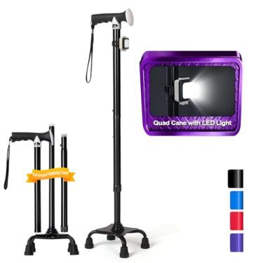 Imagem de Bengala de caminhada JGTYGE Quad (300 IB) com luz LED, base de 4 pontas e aderência ergonômica para equilíbrio e estabilidade extra, bengala para mulheres e homens, bengala para idosos