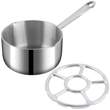 Imagem de Milkary Panela de medição para aquecedor de manteiga de aço inoxidável, 0,5 litro/500 ml, panela pequena de aço inoxidável 18/10 com bicos duplos e rack de fogão