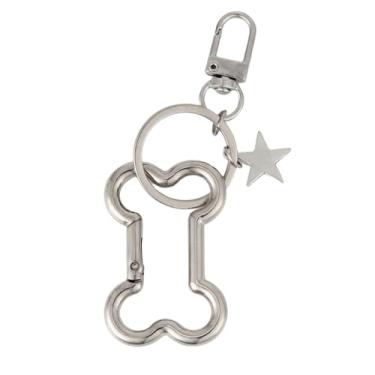 Imagem de Mosquetão de Metal Resistente Y2K, Formato Osso Moda e Clipe Chaveiro com Design Estrela Presilha Cinto Liga Brilhante Chaveiro para Bolsa Bolsa Acessório Decoração e Presente (Prata)